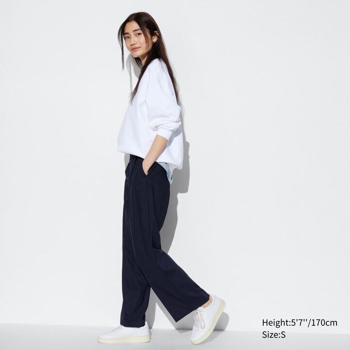 uniqlo plisserade randiga damtoppar marinblå