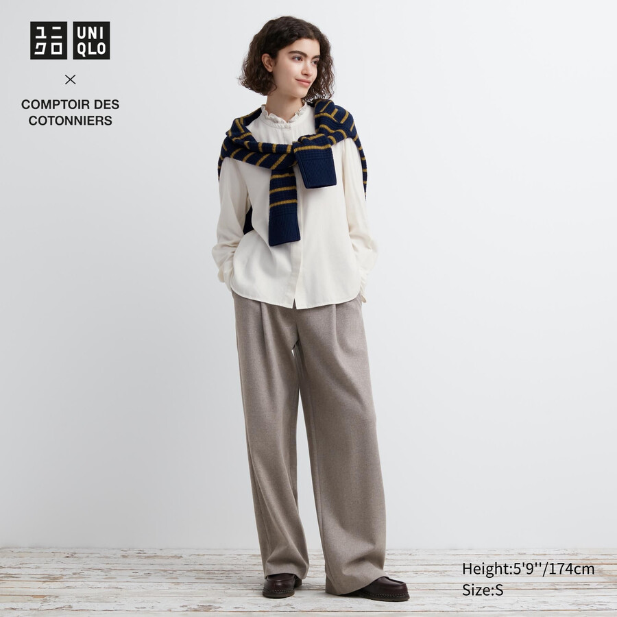 uniqlo borstad jersey plisserad vida ben damtopp beige