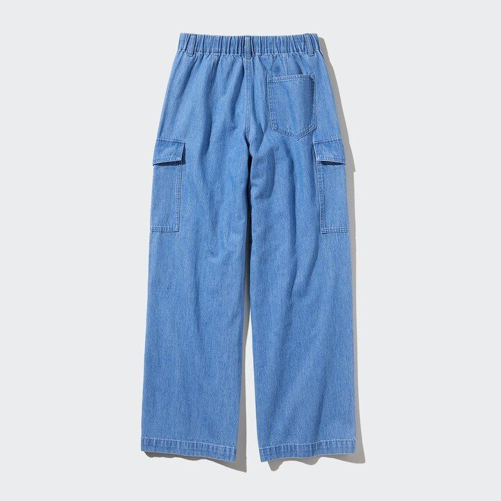 blå uniqlo denim breda raka legrgo damtoppar