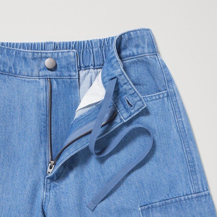 blå uniqlo denim breda raka legrgo damtoppar