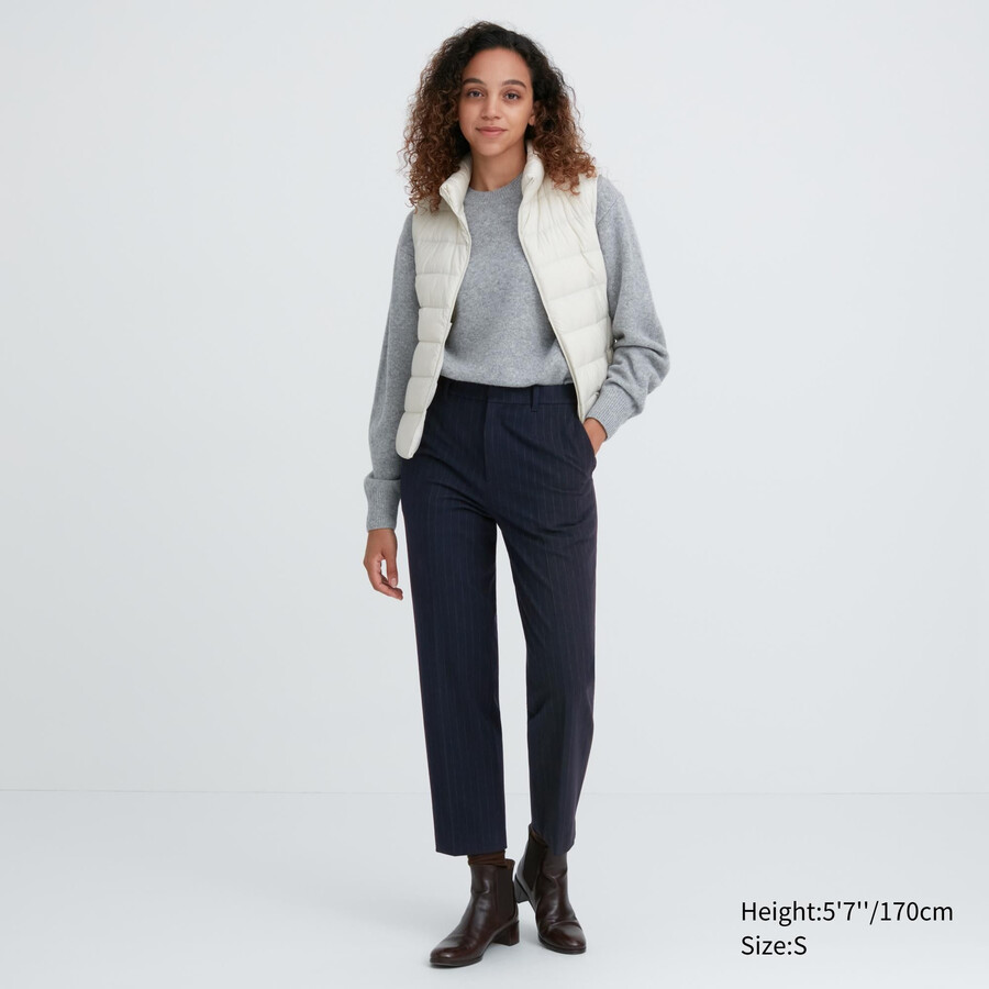 dam uniqlo smart borstade randiga ankellånga toppar marinblå