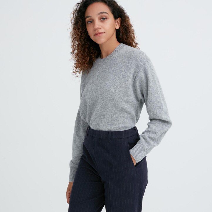 dam uniqlo smart borstade randiga ankellånga toppar marinblå