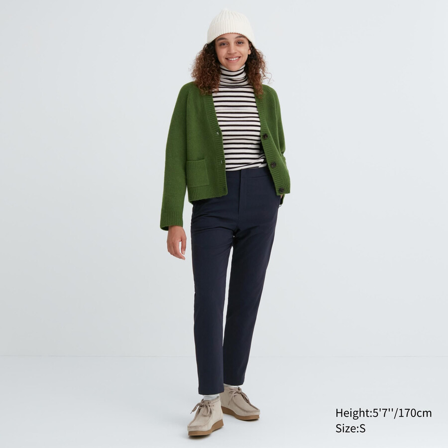 dam uniqlo heattech varmt fodrade toppar marinblå