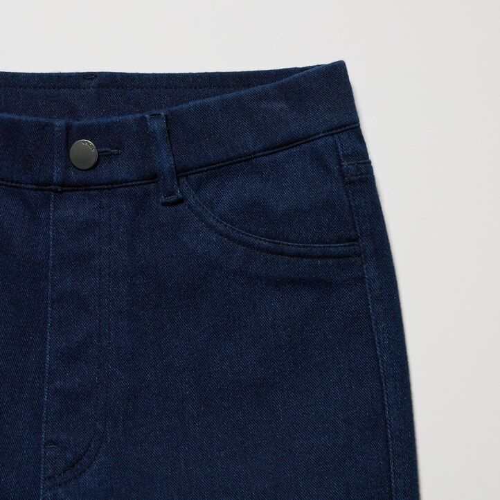 blå uniqlo heattech ultra stretch denim high rise damtopp