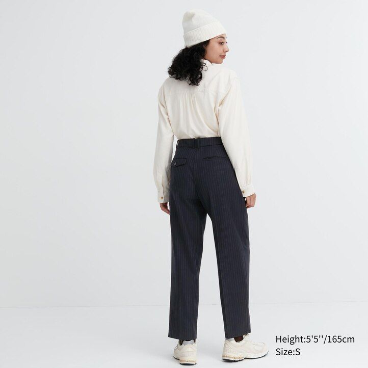 marinblå uniqlo heattech randiga veckade toppar för kvinnor