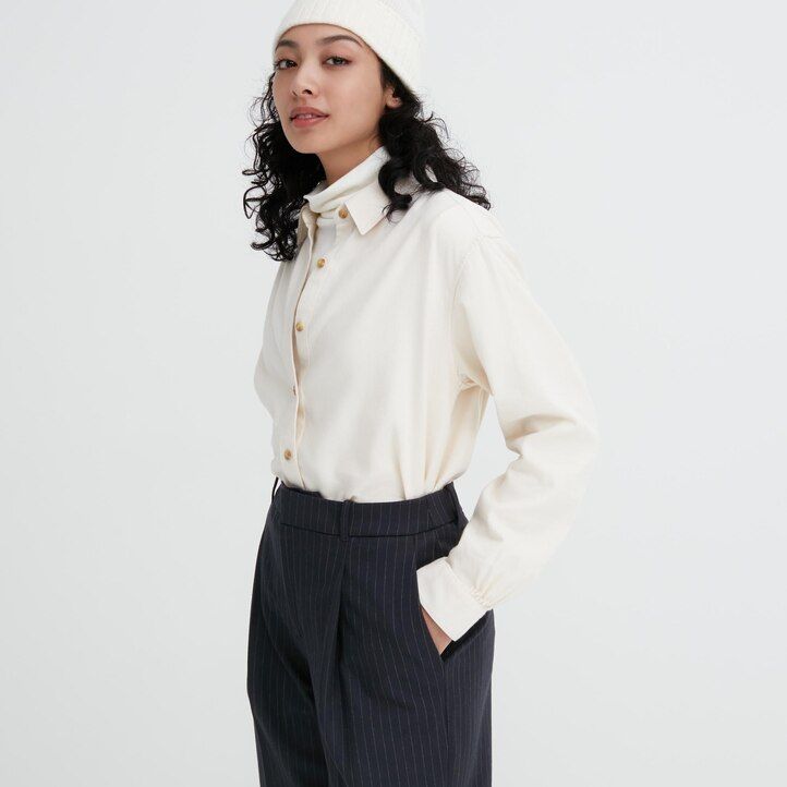 marinblå uniqlo heattech randiga veckade toppar för kvinnor