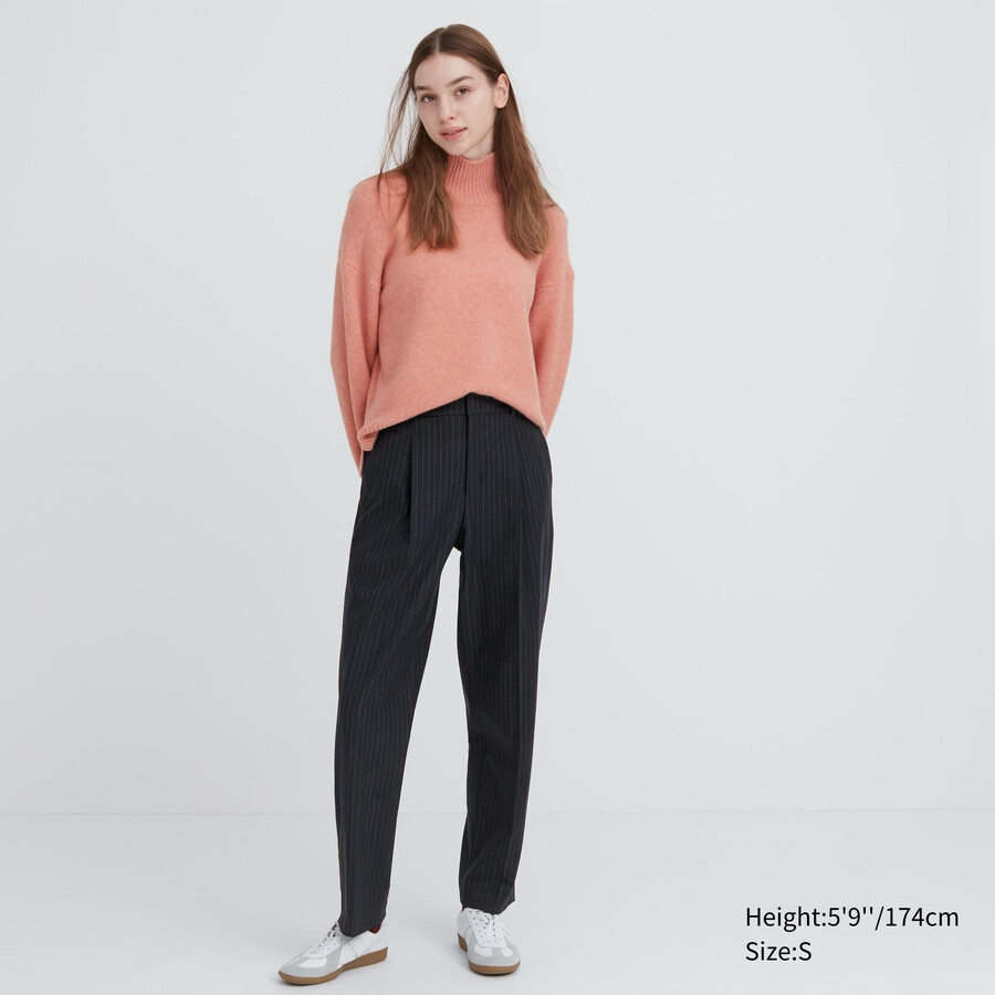 marinblå uniqlo heattech randiga plisserade damtoppar