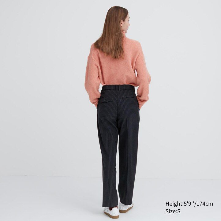 marinblå uniqlo heattech randiga plisserade damtoppar