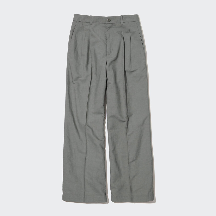 uniqlo plisserade damtoppar med vida ben i linneblandning olivgrön