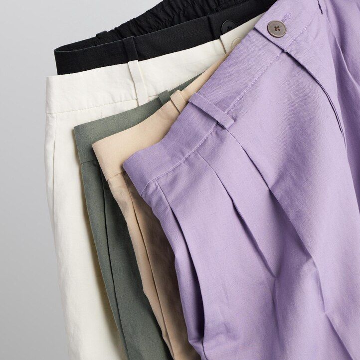 uniqlo plisserade damtoppar med vida ben i linneblandning olivgrön