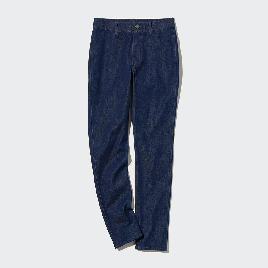 marinblå uniqlo ultra stretch denim damtoppar
