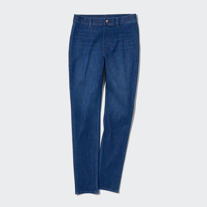 marinblå uniqlo ultra stretch denim damtoppar