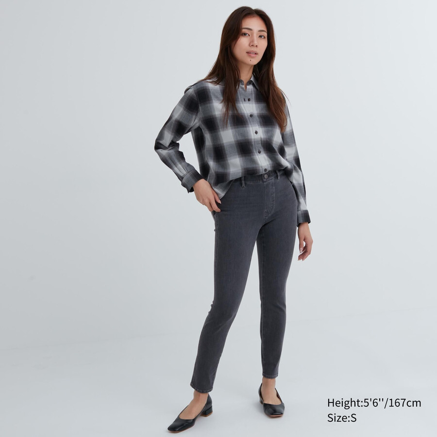 dam uniqlo ultra stretch denim toppar mörkgrå