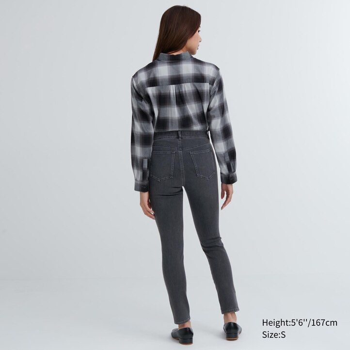 dam uniqlo ultra stretch denim toppar mörkgrå
