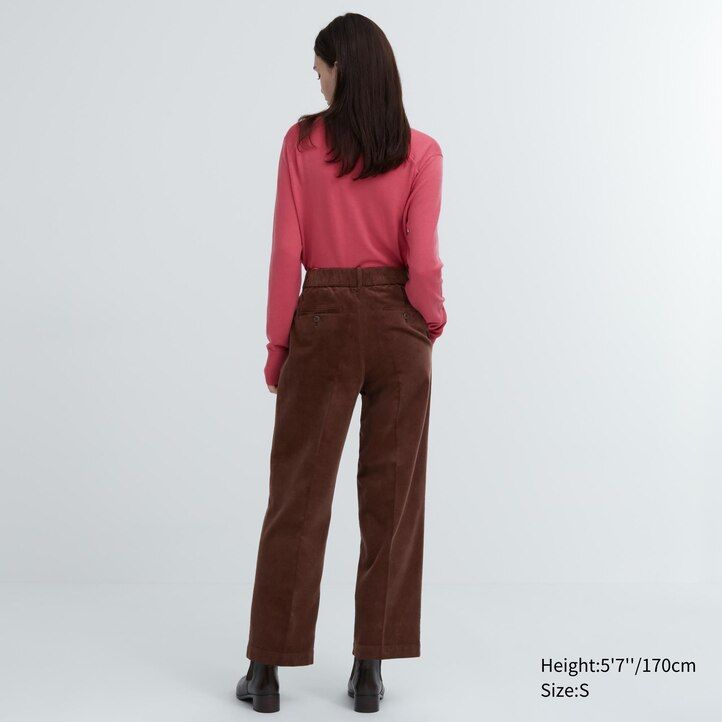 olivgrön uniqlo corduroy plisserade toppar med vida ben för dam
